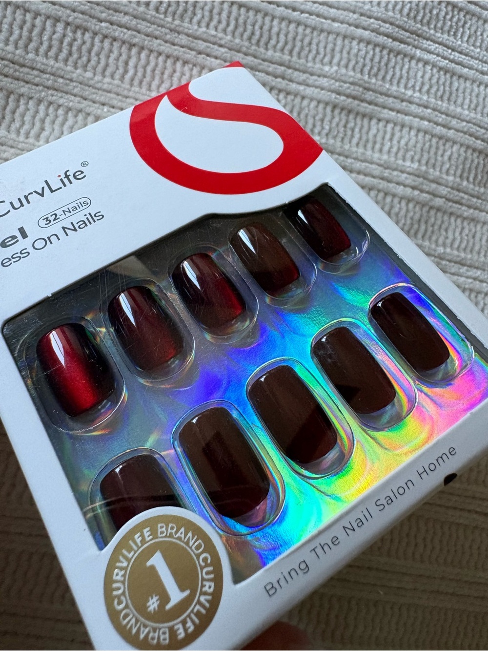 Curvlife Gel Press On Nails - Dark Burgundy (32 Nails)